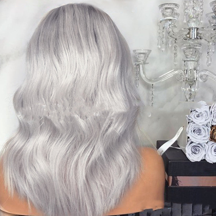 Manufacturer European And American Women's Black And Gray Mixed Color Mid-Point Wigs, Long Hair, Micro-Volume Curly Wigs, Wigs