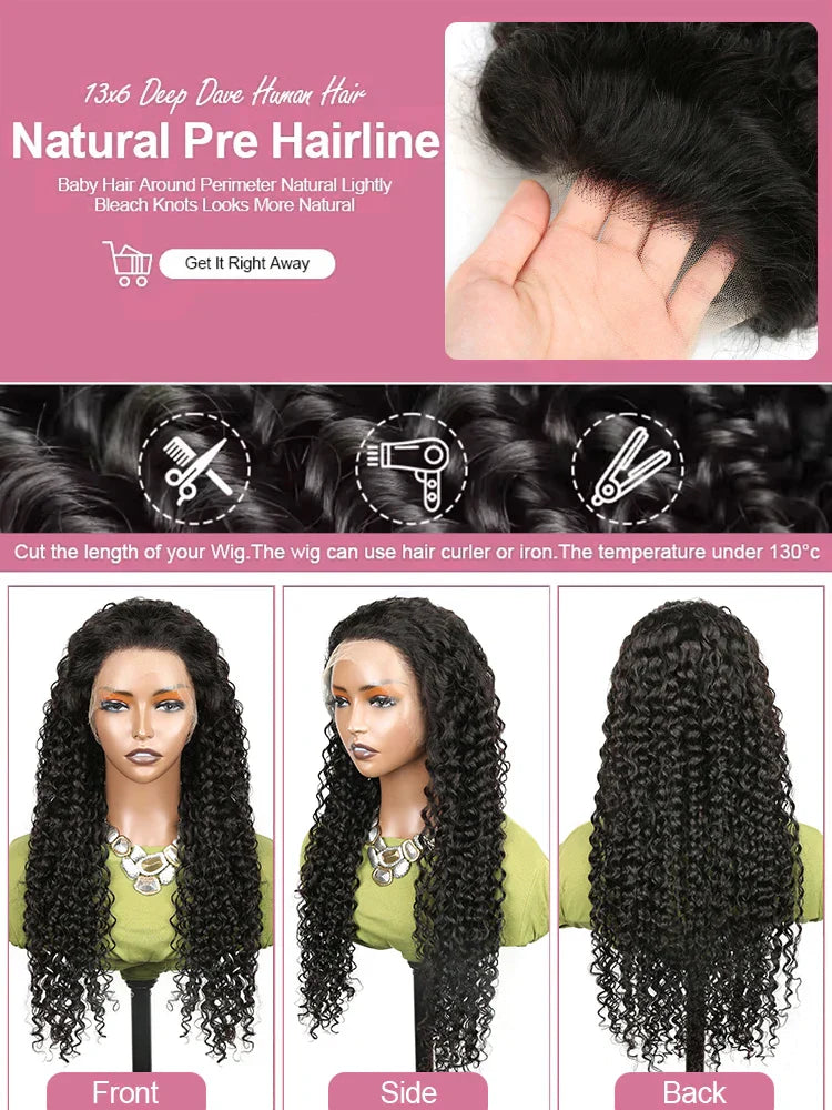 Water Wave Curly Lace Front Human Hair Wigs
